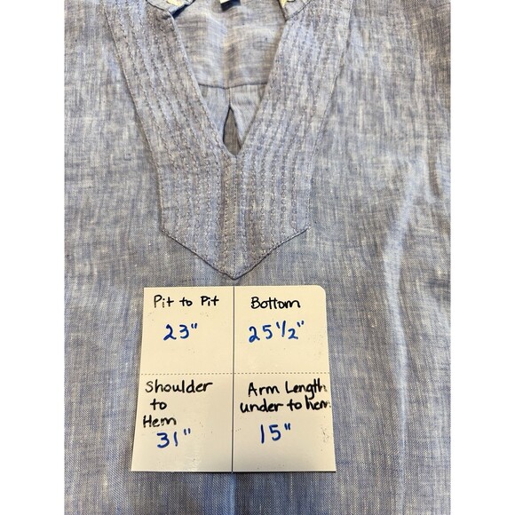 Chico's Women's 100% Linen Tunic Top 3/4 Sleeve Blue Size 2.5 US 14 w/ Rick Rack - Picture 6 of 6